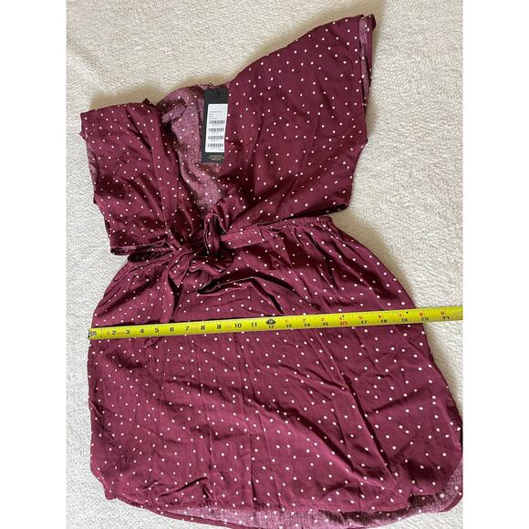 NWT Vix Paula Womens CoverUp Dress Burgundy SP Polka Dot Hermanny Cut Front Tie - Picture 16 of 16